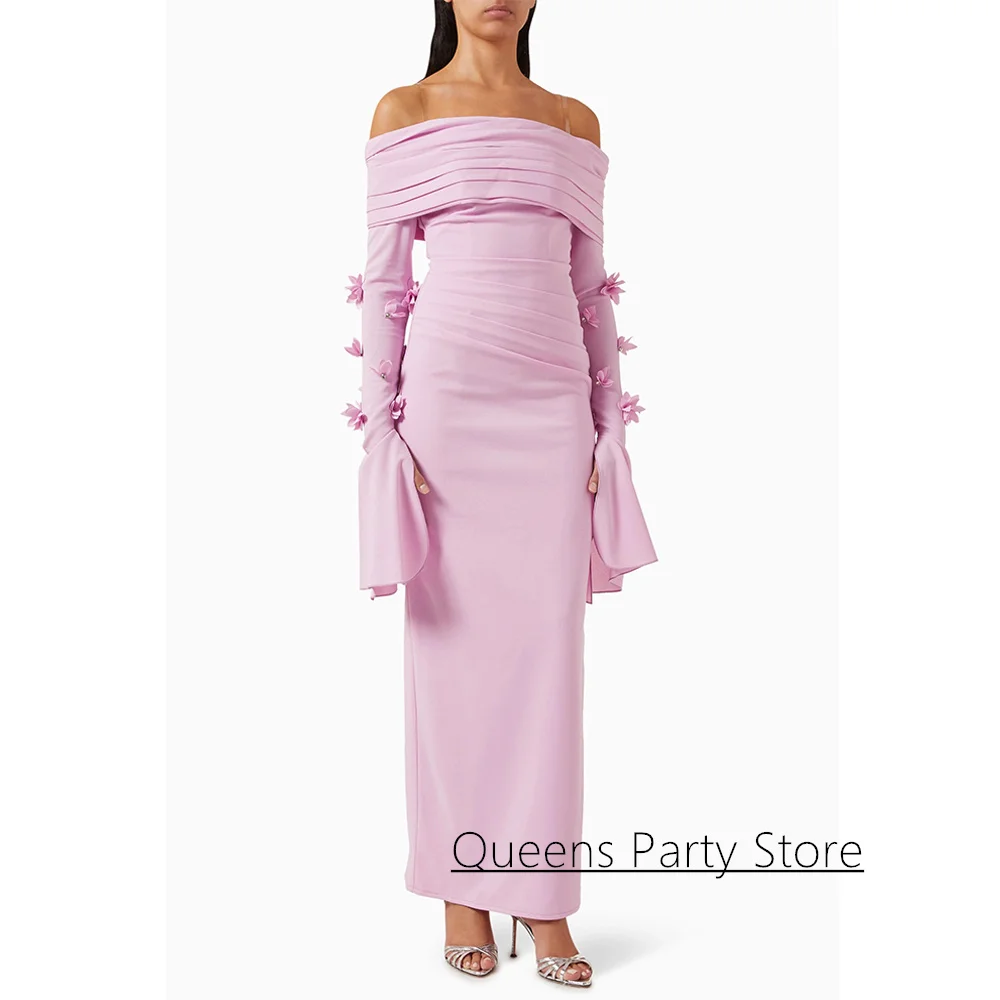 

Шикарное вечернее платье по индивидуальному заказу с вырезом лодочкой и длинными рукавами, хрустальные цветы до щиколотки, вечернее платье в Саудовской Аравии, платья для выпускного вечера