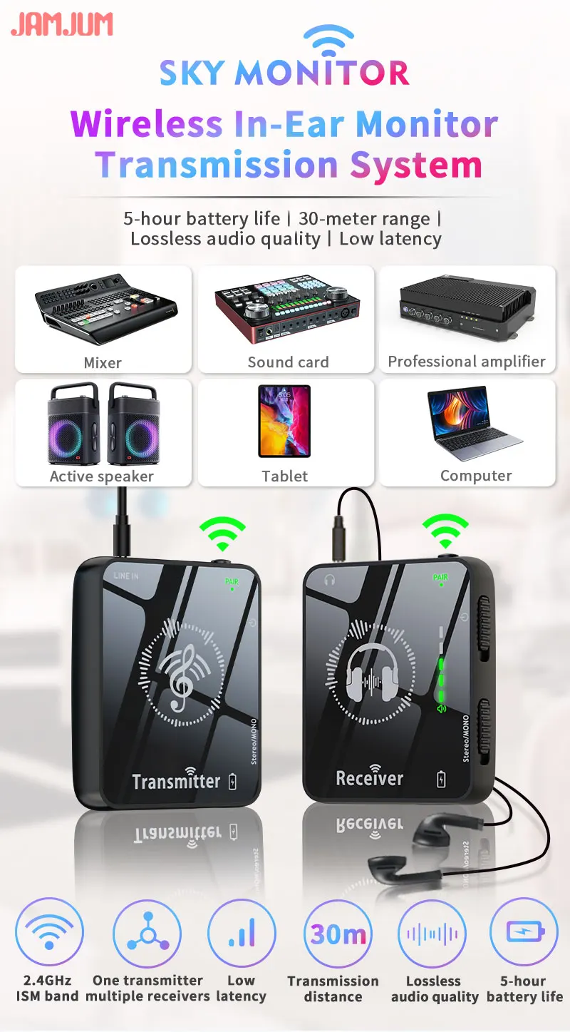 Jamjum Wireless In-ear Monitor System 2.4g Rechargeable Set_voghion.com