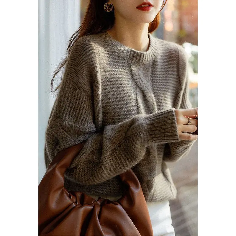 Lazy Fried Dough Twists Sweater New French Vintage Long Sleeve Knit Shirt Round Neck Top Loose Bottom