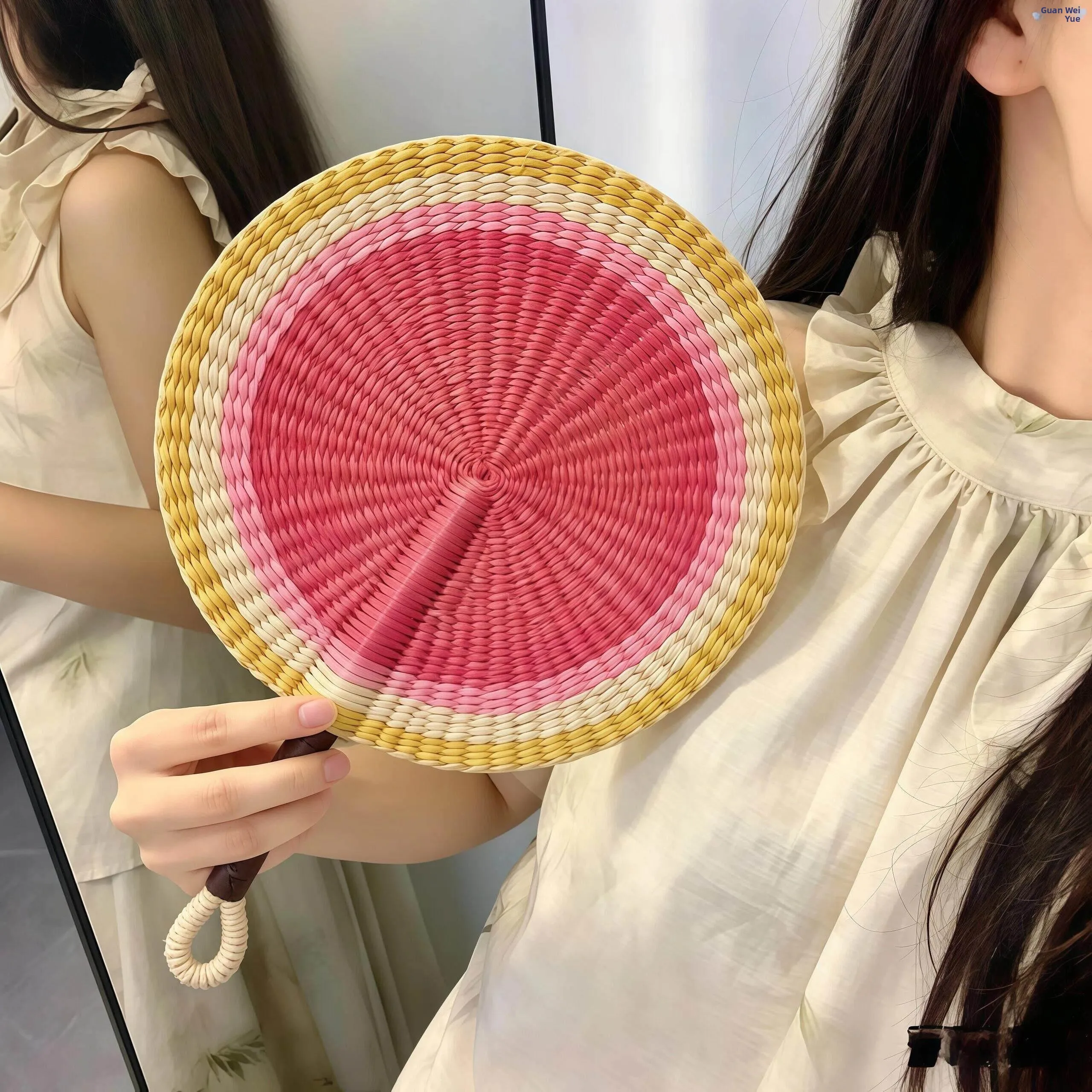 Handwoven Sea Grass Fan Portable Summer Handheld Fan for Women Lightweight High Aesthetic Value New 2026 Crown Unique Moon