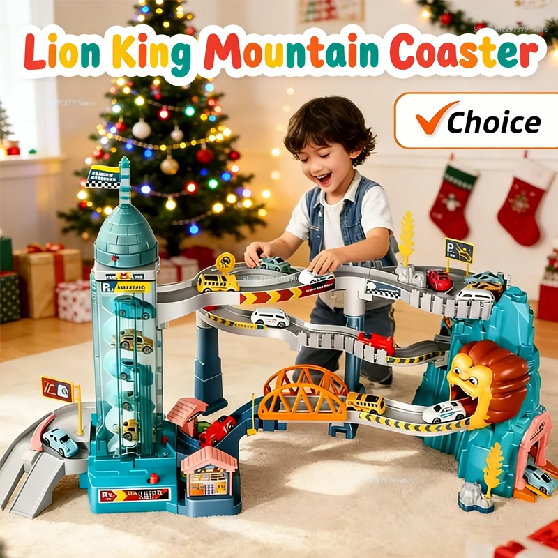 

Electric Lion Theme Rail Car Building Set With Parking Lot Kids Racing Toys Interactive Christmas Gifts For Children Family Play