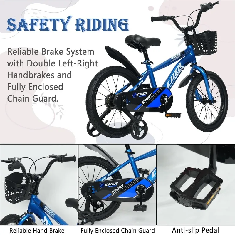 Kids Bike, 14 16 20 Inch Kids' Bicycles with Training Wheels/Kickstand Boys Sports Bicycle Easy Assembly, Multiple Color Option