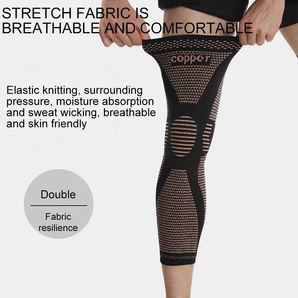 LOOGDEEL Long Copper Nylon Kneepads Sports Fitness Sided Bullet Compression Knee Guard Arthritis Joint Pain Relief Knee Sleeve