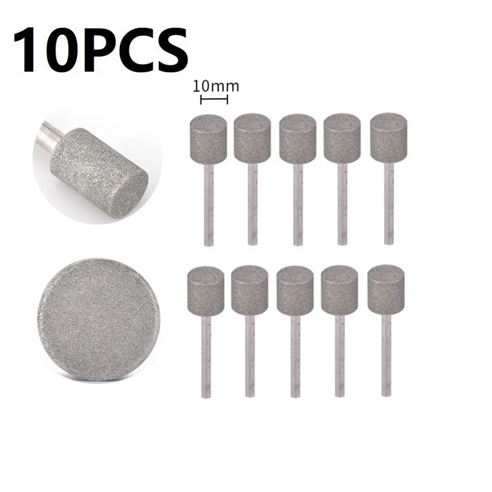 10PCS Cilindro Diamante Rettifica Testa Burr Punta da trapano Set Per Intagliare Incisione Foratura 4-12mm Potenza Lucidatura Utensili Rotanti