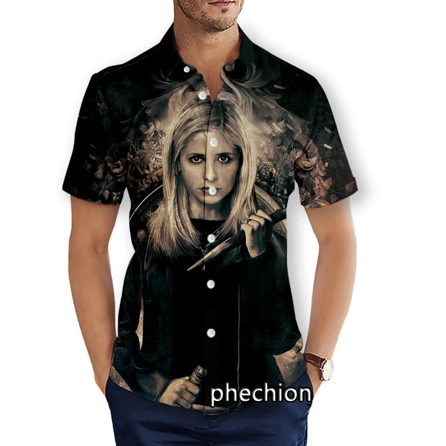 phechion Summer Mens Short Sleeve Beach Shirts Buffy the Vampire Slayer 3D Printed Casual Shirts Fashion Streetwear Men Tops X54