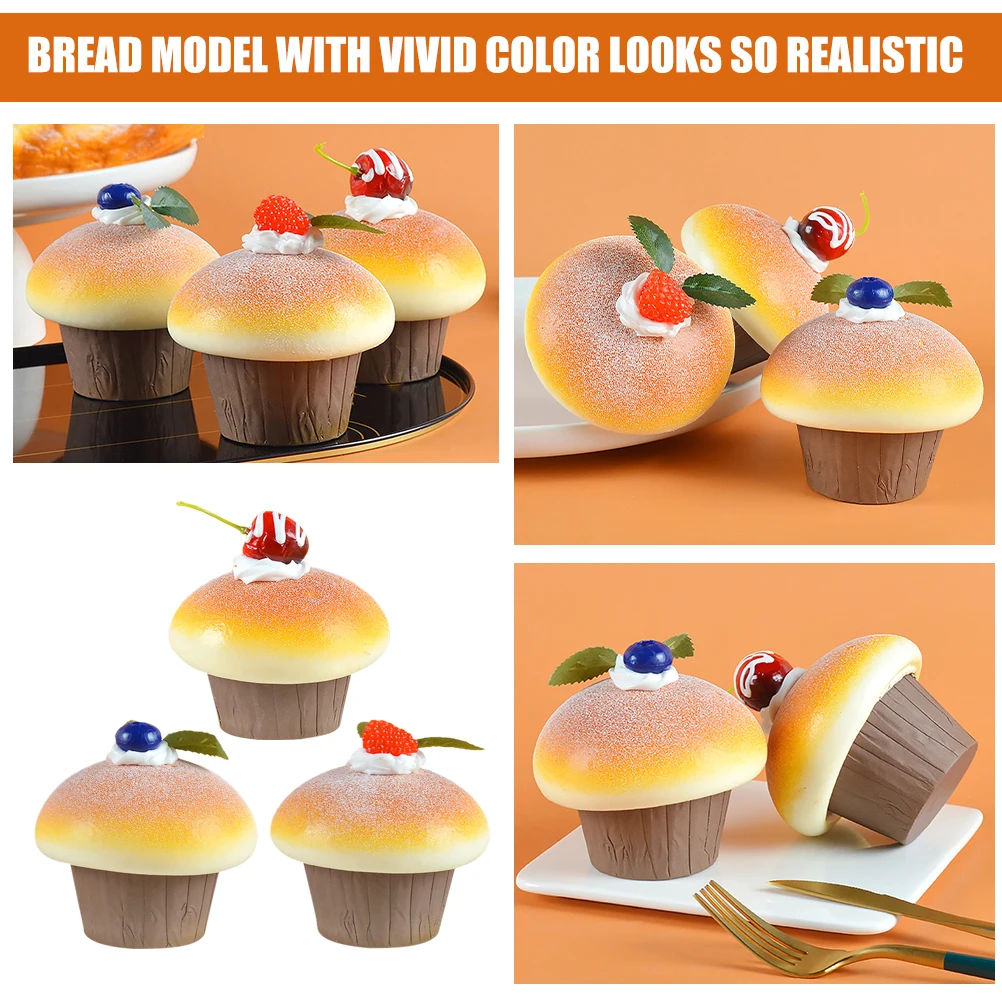 

3pcs Pastry Mushroom Bread Cake PU Artificial Decorative Realistic Food Display Model for Kitchen Shop Bakery