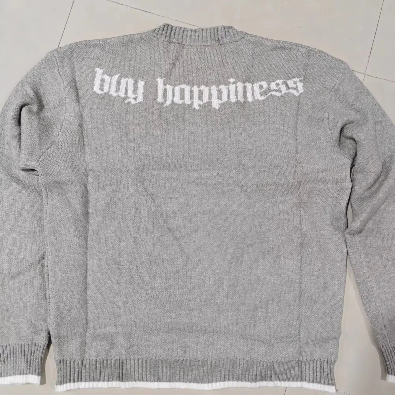 เสื้อสเวตเตอร์ไหมพรมสีเทา คอกลม ลายยอดนิยมสไตล์ยุโรปอเมริกัน สำหรับฤดูใบไม้ร่วงและฤดูหนาว แบบ Y2K ให้ความอบอุ่น เหมาะสำหรับทั้งผู้ชายและผู้หญิง