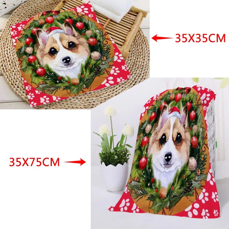 Christmas Dog Face Stocking Towel Microfiber Bath Towel Baech Towels Sport Drying Travel Towels 35X35cm35x75cm