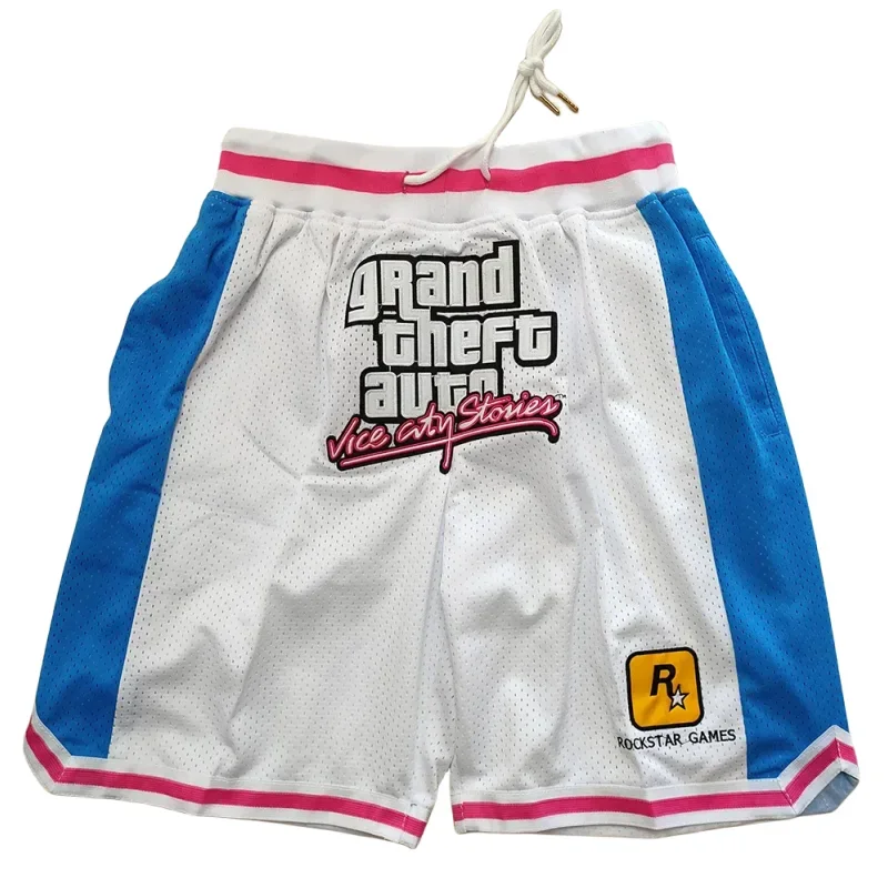GTAVICE Shorts com zíper e bordado de basquete GrandTheftAuto San Andreas sport cosplay