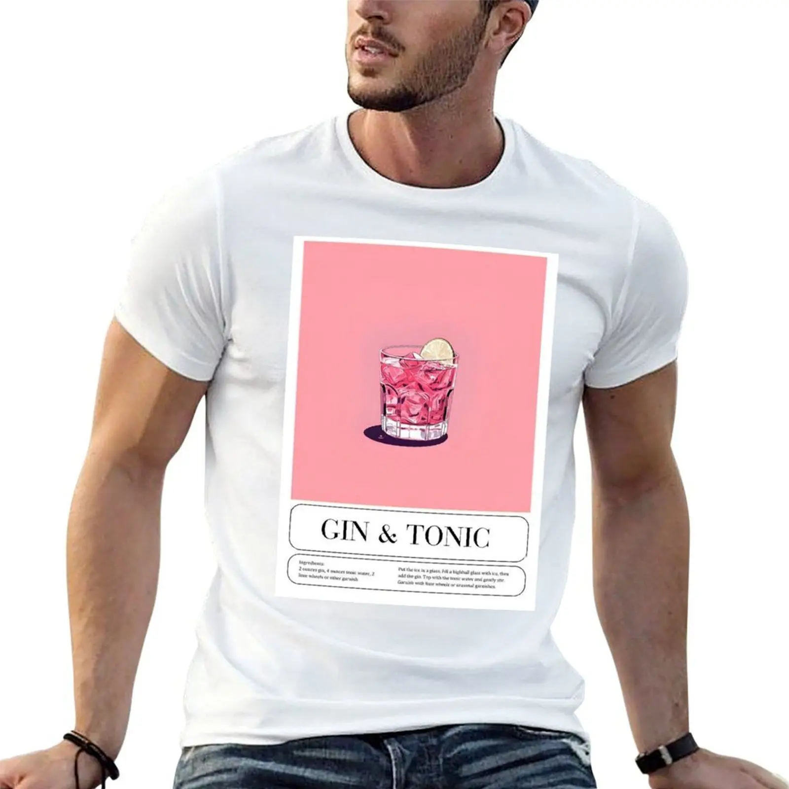 Pink Gin & Tonic Cocktail Rezept T-Shirt, große Größe, kurzärmeliges T-Shirt