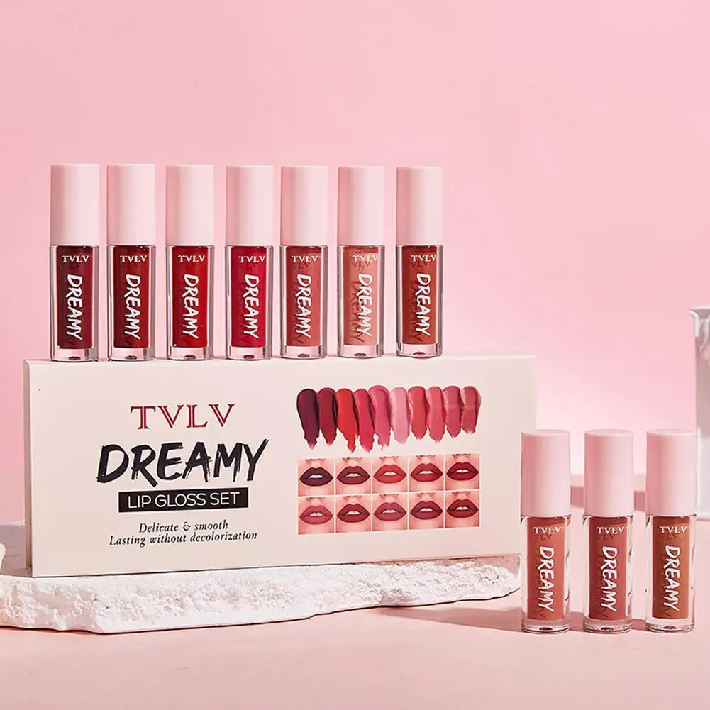 Lekka, delikatna, gładka, trwała pomadka bez efektu wybielania, 10 sztuk, zestaw błyszczyków do ust TVLV DREAMY, matowy, wodoodporny błyszczyk do ust.