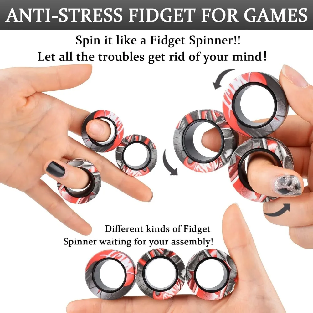 3 szt. Pierścienie magnetyczne zestaw zabawek Fidget, pomysł ADHD niepokój magnetyczne zabawki Fidget dorośli Fidget Spinner pierścienie dla ulga