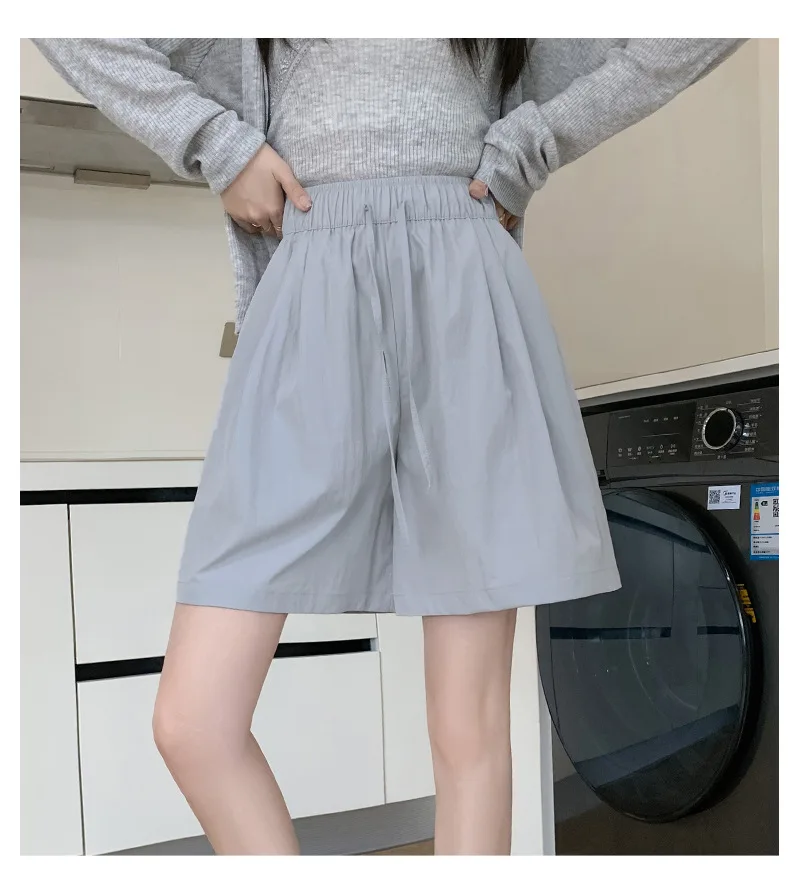 Solid Color Casual Summer Shorts for Women Thin Breathable Elastic Waist Shorts Woman Vacation Loose Wide Leg Shorts Beach Pants