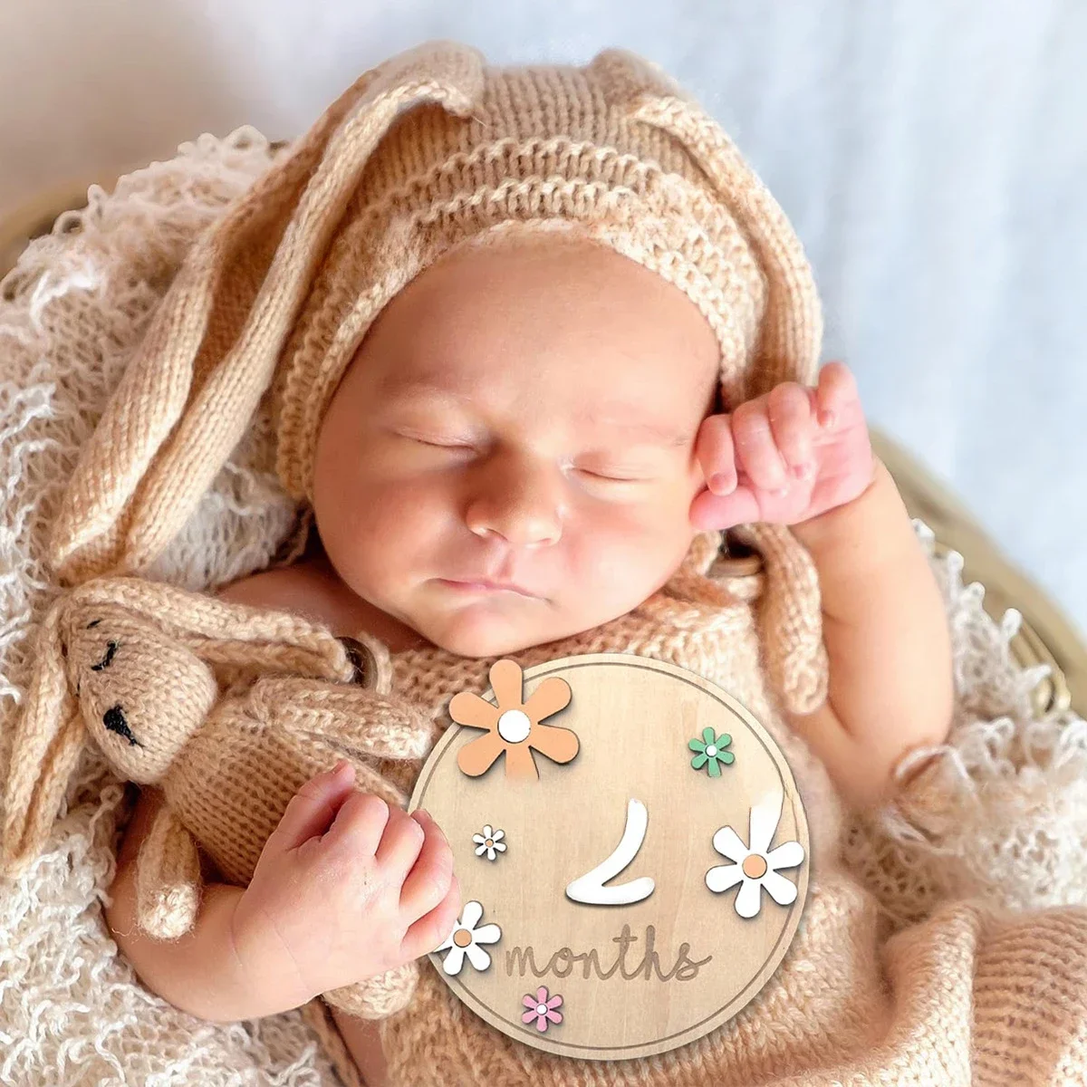 Digital Newborn Photographic Props Wooden Full Moon Disc Baby Monthly Milestone Card Newborn Photographic Props