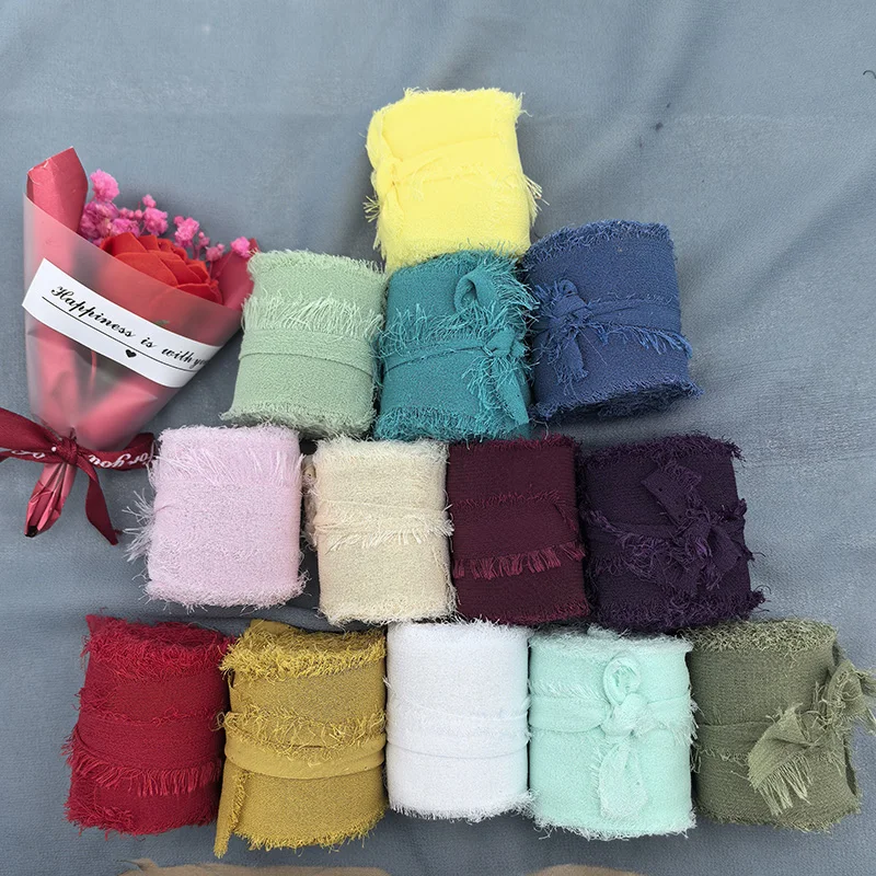 Cinta para manualidades fita de renda rosa cinta chiffon fita de seda renda para gravatas artesanal rasgado buquê de flores envoltório decoração