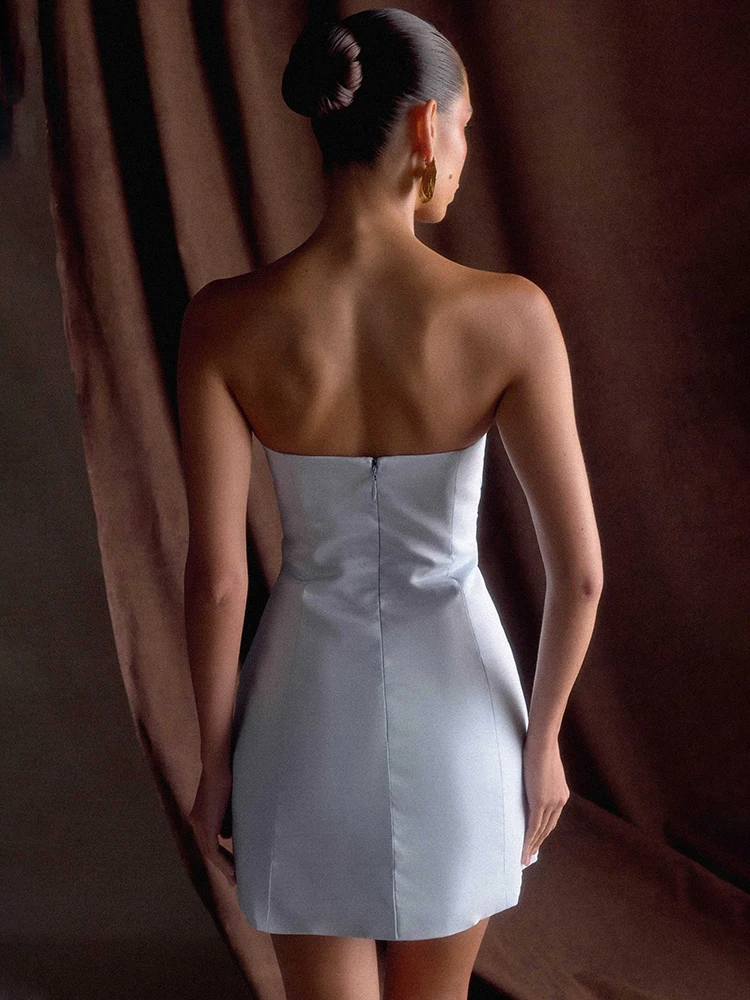 XIAOTANG – Mini robe Sexy sans bretelles, épaules dénudées, élégante, fermeture éclair, sans manches, dos nu, moulante, robes de soirée pour boîte de nuit