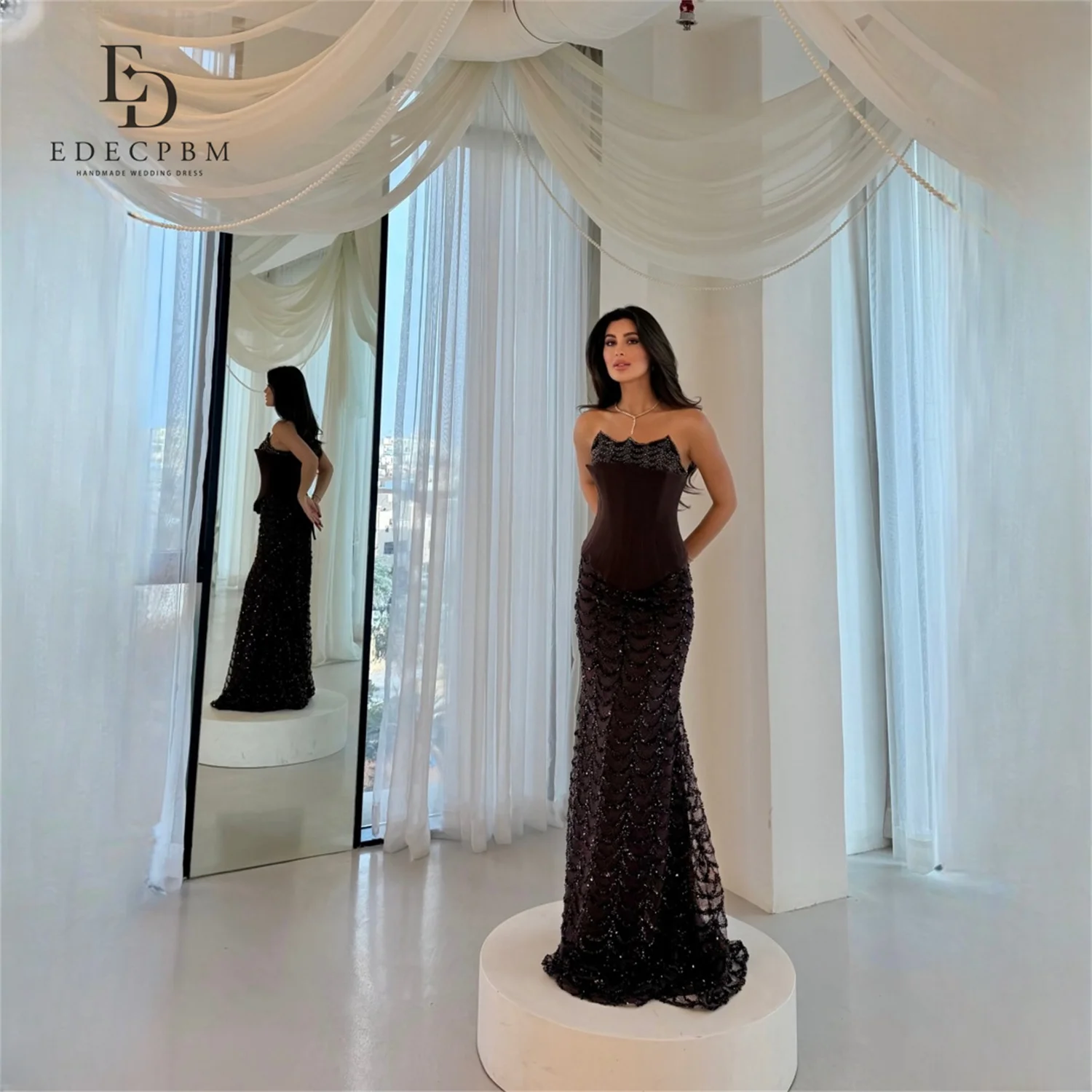 

EDECPBM Sequin Sweetheart Brown Mermaid Evening Dress 2026 Prom Dress Elegant Luxury Formal Evening Gown For Women Custom Made