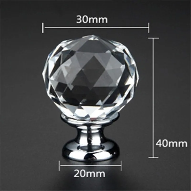 1pcs  Single Hole 30MM Crystal Glass Ball Handle Handle European Cabinet Door Drawer Handle Furniture Hardware Accessories