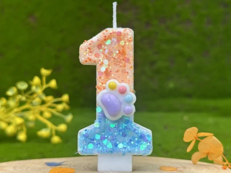Hundepfoten, digitale Geburtstagskerzen, Farbverlauf, Pailletten, Kuchen, Party-Dekoration, Geburtstagsfeier, Hochzeitsgeschenke, Jungen und Mädchen – Detail 9