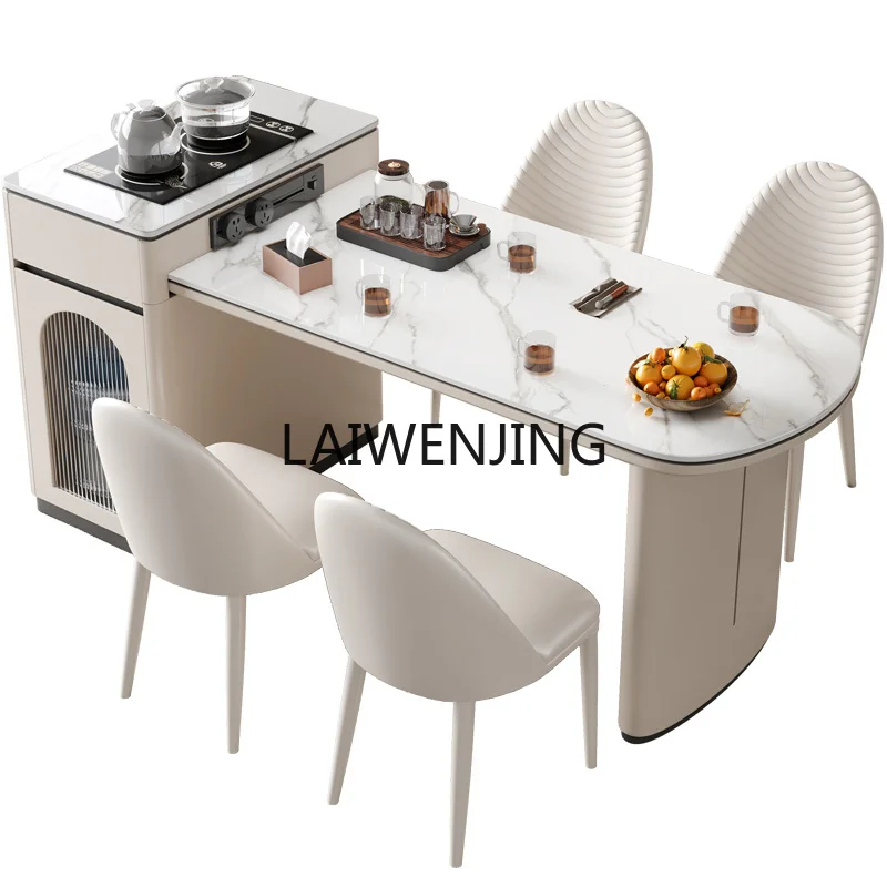 MJY Island and Taiwan integrated dual-purpose light luxury retractable rock slab dining table and chair combination