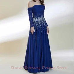 Strapless Ruffle Beaded Lace A-Line Simple Long-Sleeves Floor-Length Saudi Arab Evening Elegant Party dresses for women 2024