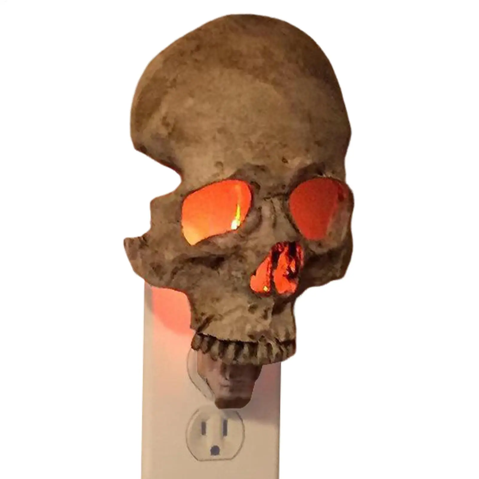 

Halloween Skull Night Light Human Skull Light Plug-In Halloween Decor Adjustable Brightness Spooky Nightlight for Home Bedroom