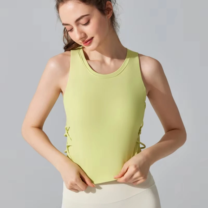 

Women Sleeveless Yoga Top Solid Color Slim Fit Gym Running Vest Breathable Quick Dry Workout Top With Chest Pads Sportswear