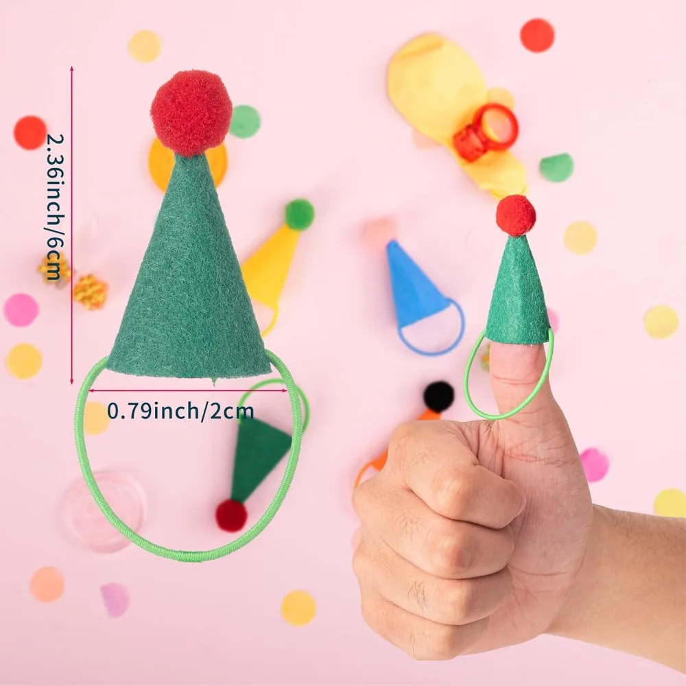 12Pcs Mini Party Hats for Stuffed Animals Figures Toys Dinosaur Tiny Hats Crafts Doll Party Decor Adjustable Cone Hat with Tinsel Pom Pom Birthday Cake Toppers - view 2