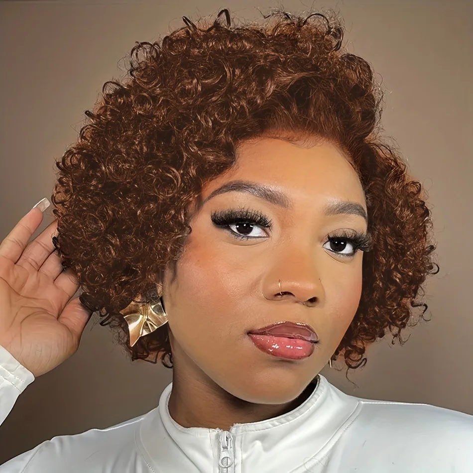 

curly wave 8inch 150% density brown 1B99J black color13X4 LACE human hair wig daily party cosplay use remy hair wig for women