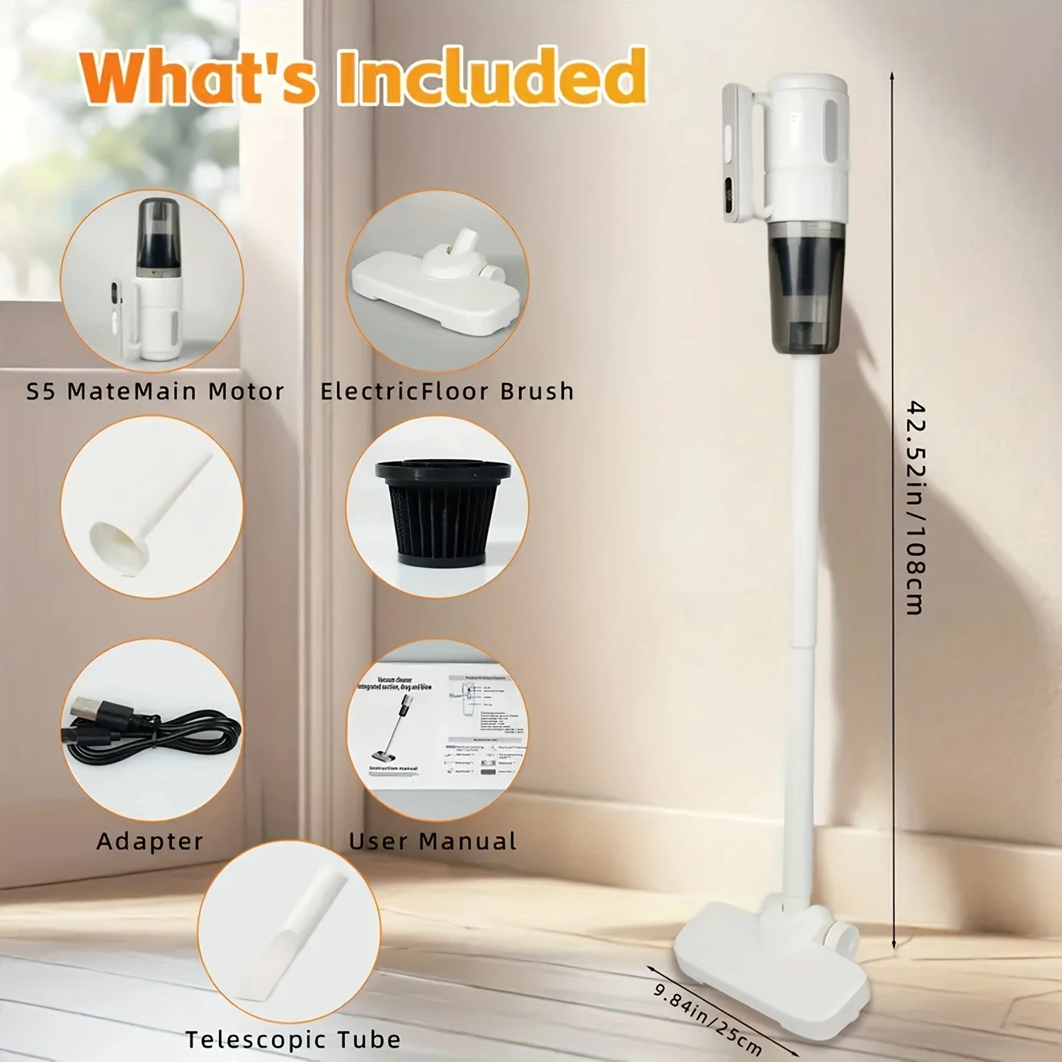 Wireless vacuum & mopping combo with multi-mode cleaning, 90° rotating brush for deep clean, lightweight, ensuring home cleanlin