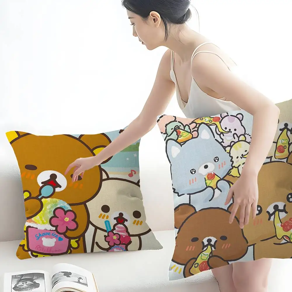 Cute R-Rilakkumas Bear Cushion Cover Car Throw Pillow Case For Sofa Car Christmas Gift 40x40cm 45x45cm