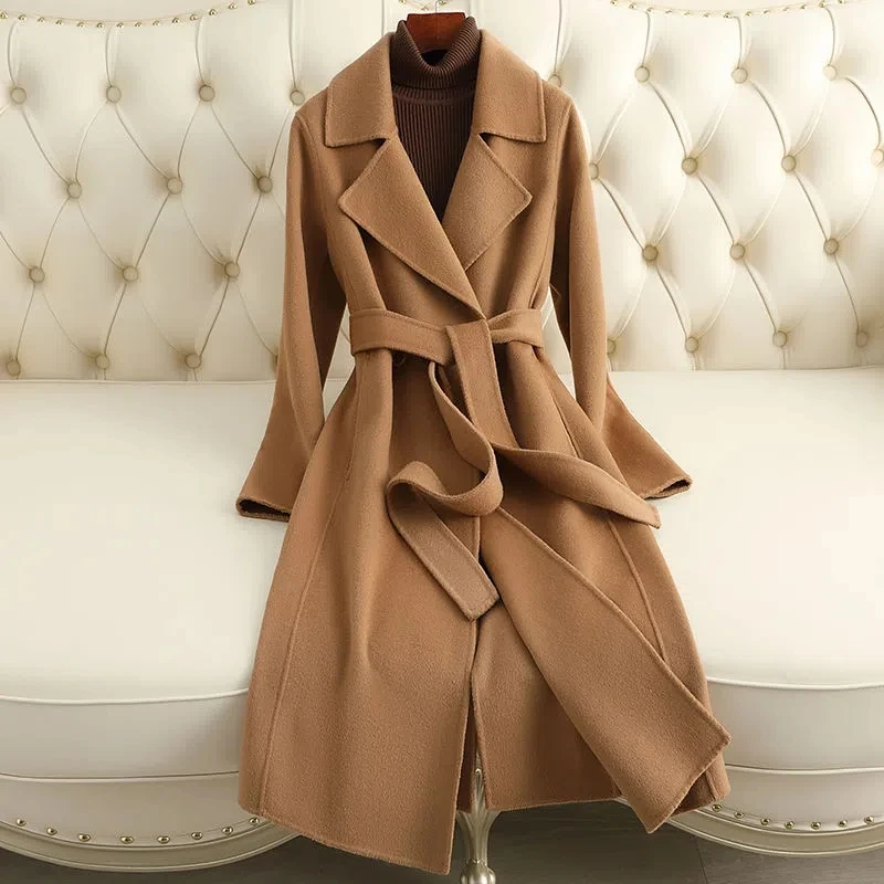 

Woolen Coat 100% Wool Women 2023 Autumn Winter Fashion Cashmere Woolen Jacket Long Coat Streetwear Camel Black Outerwear Female