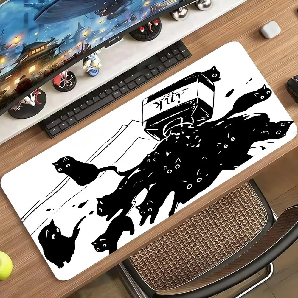 Minimal Black Ink Splash Cat Large Mouse Pad Non Slip Rubber Desk Mat for Laptop Keyboard Gaming and Casual Home Desktop Use