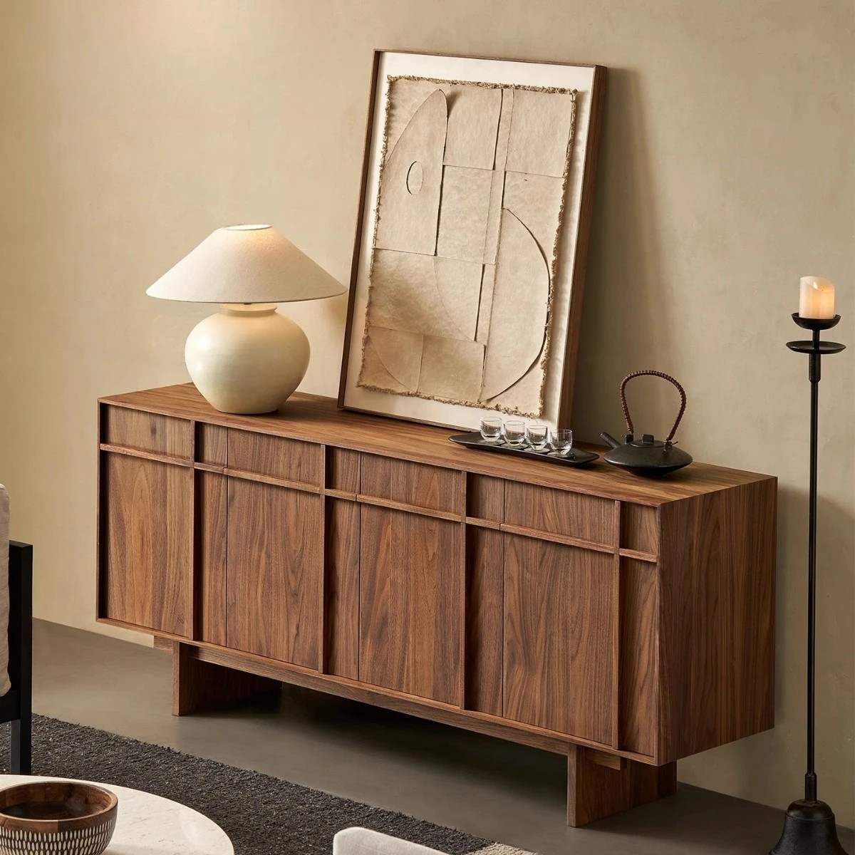 

Side cabinet Solid wood Modern minimalist retro storage log wind bucket cabinet