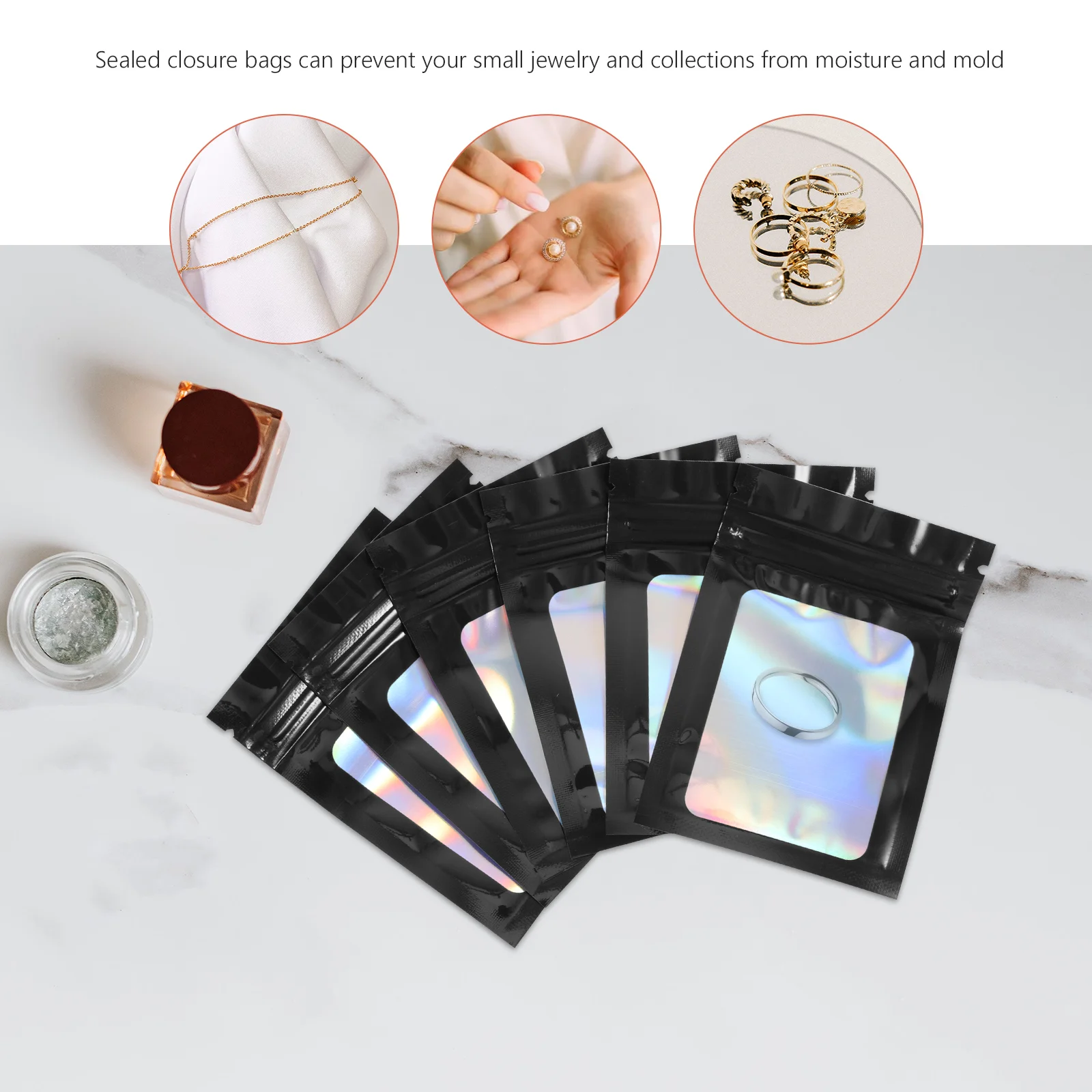 

100pcs Black 10x7cm Self Sealing Jewelry Bags Waterproof Dustproof Reusable Small Gift Packaging Pill Storage