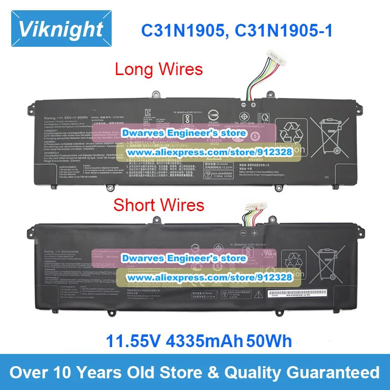 

C31N1905 Battery C31N1905-1 11.55V 4335mAh 50Wh for Vivobook 14 D413IA 15 X1505ZA 16X X1603ZA 17X K1703ZA M6500QB