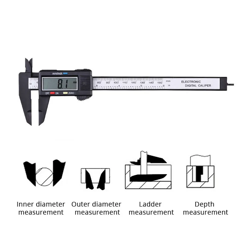 Imagem -04 - Digital Plastic Carbon Fiber Micrômetro Vernier Caliper Ferramenta de Medição Profundidade Régua Messschieber Paquimetro 150 mm