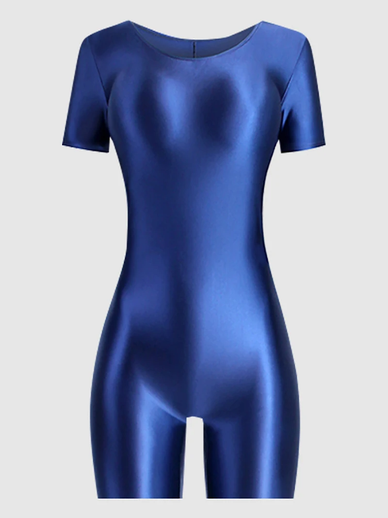 Celana Pendek Leotard Senam Wanita untuk Menari Balet Lengan Pendek Acrobatics Mengkilap Leotard Senam Elastis Jumpsuit Pakaian Tari