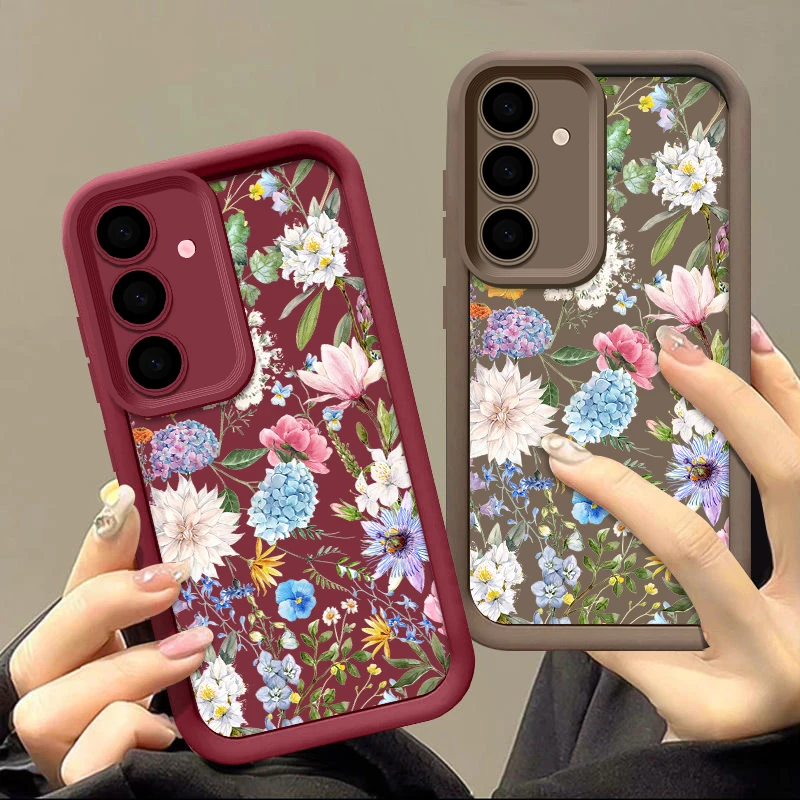 Case For Samsung Galaxy S24 S23 S22 S21 Ultra 23 21 FE A55 A52 A53 A54 A35 A34 A14 A15 5G Hydrangea Flower Pattern Phone Covers