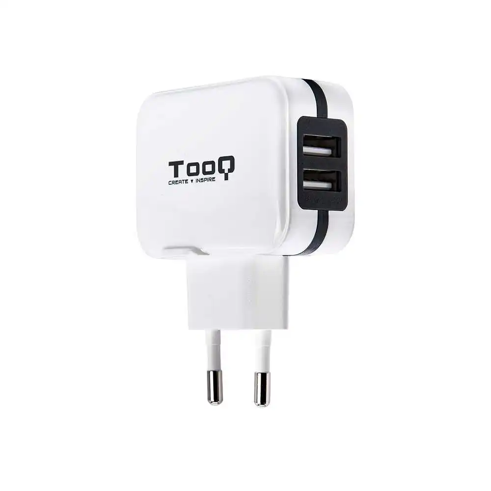 Tooq TQWC-1S02WT Wall Charger with 2 USB Charging Power Adapter 2 Pin EU Europe Plug White for Smartphones Tablets MP3