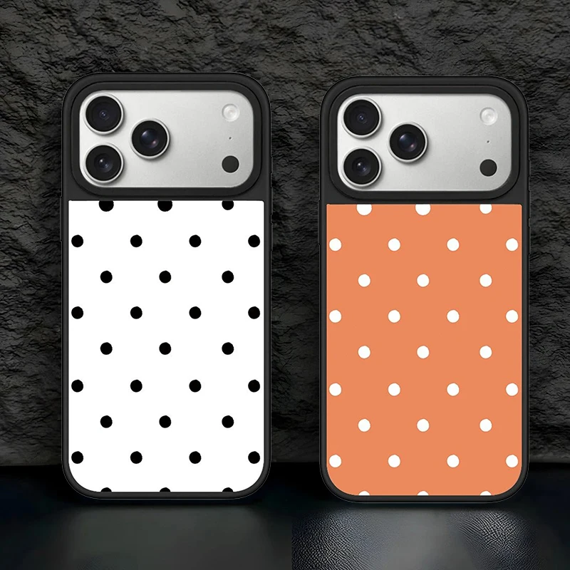 

Mirror Surface Magnetic Phone Case Cover for IPhone 12 13 14 15 16 17 Pro Max Case for IPhone 17 Air Black / White Dots
