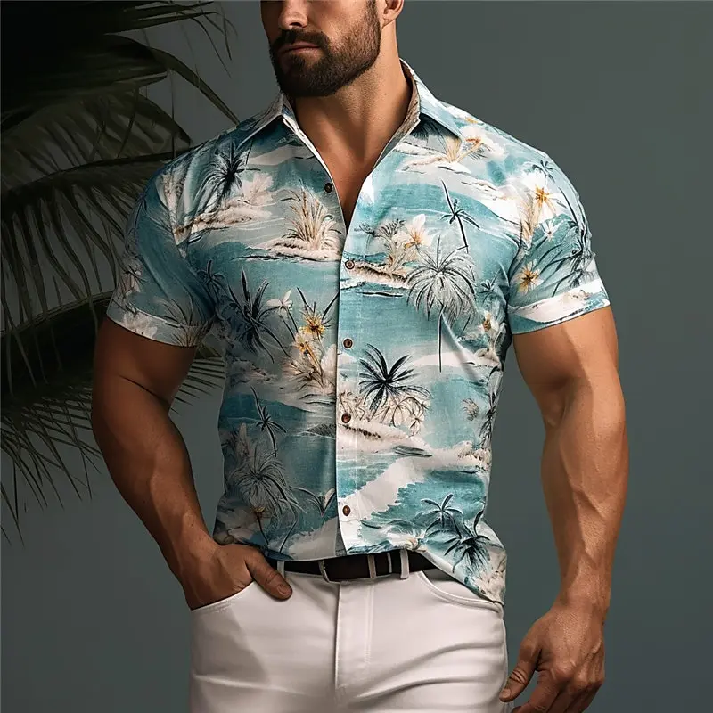 Luxurious Hawaiian Coconut Short Shirts For Men Tree 3D Print Men\'s Clothing Summer Y2k Casual Sleeved Tops Beach Party Blouse