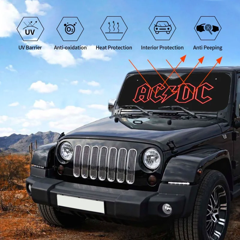 AC DC Rock Music Windshield Sunshade Fold-up Cover Front Block Window  Sun Visor Accessories Covers