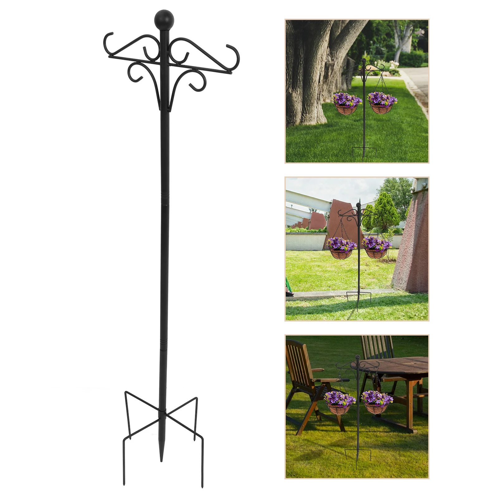 

Outdoor Shepherds Hook Metal Garden Hanger Double Design 46 Inch Hanging Plants Lantern Solar Light Bird Feeder Stand