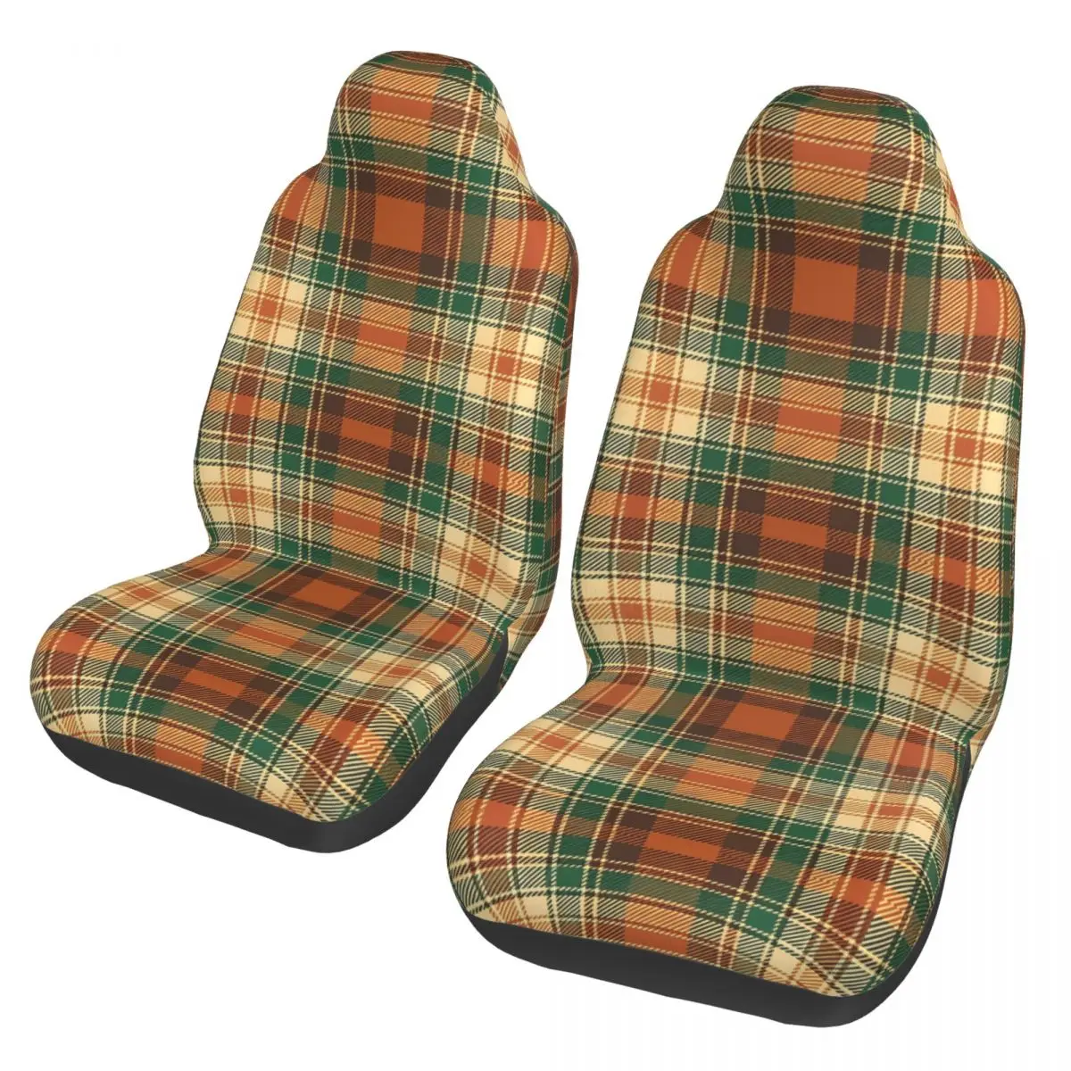 Tartan Plaid Pine Green & Spice Orange Checks Universal Car Seat Cover Waterproof Women Seat Cushion/Cover Polyester Hunting