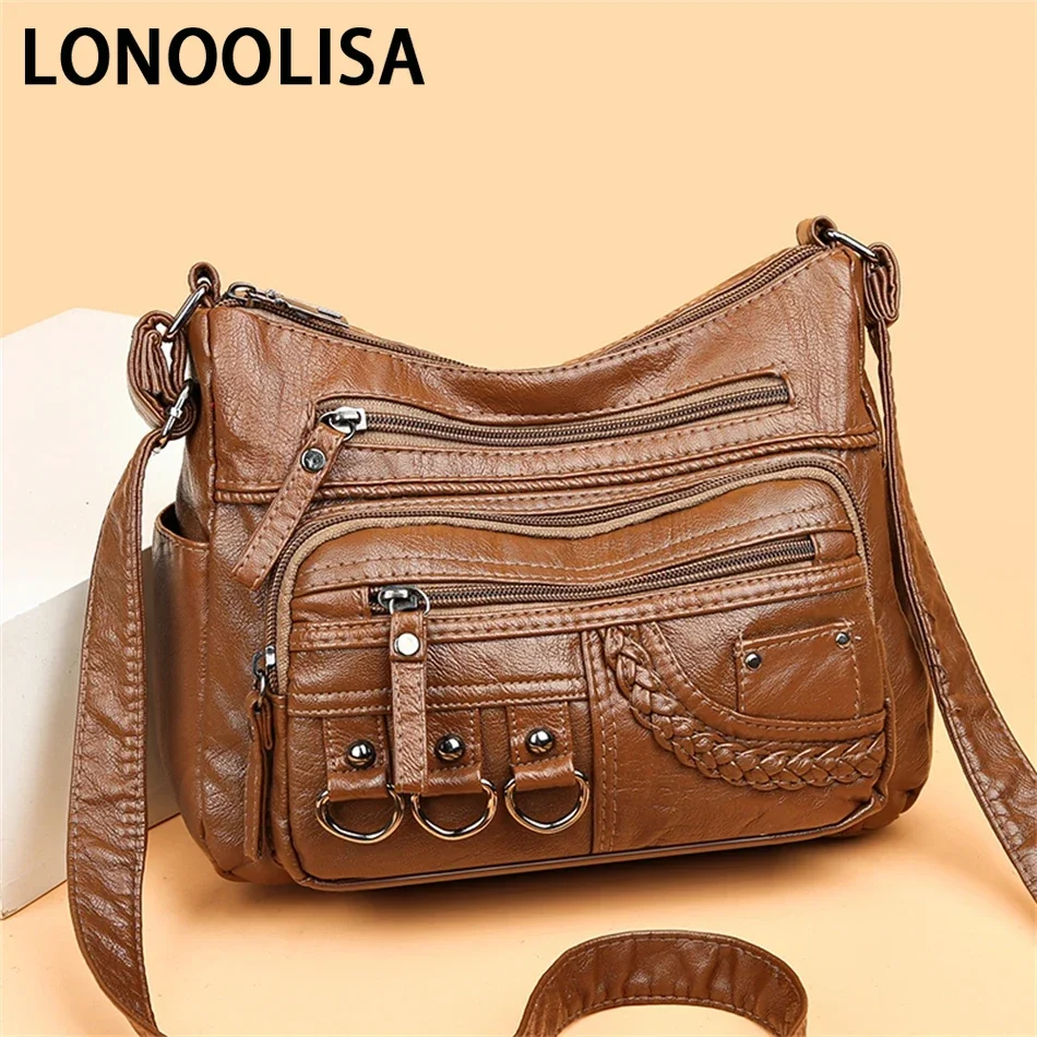 Vintage Pu Leather Luxury Purses and Handbags 2024 High Quality Women\'s Bag Design Multi-pocket Ladies Crossbody Shoulder Bags