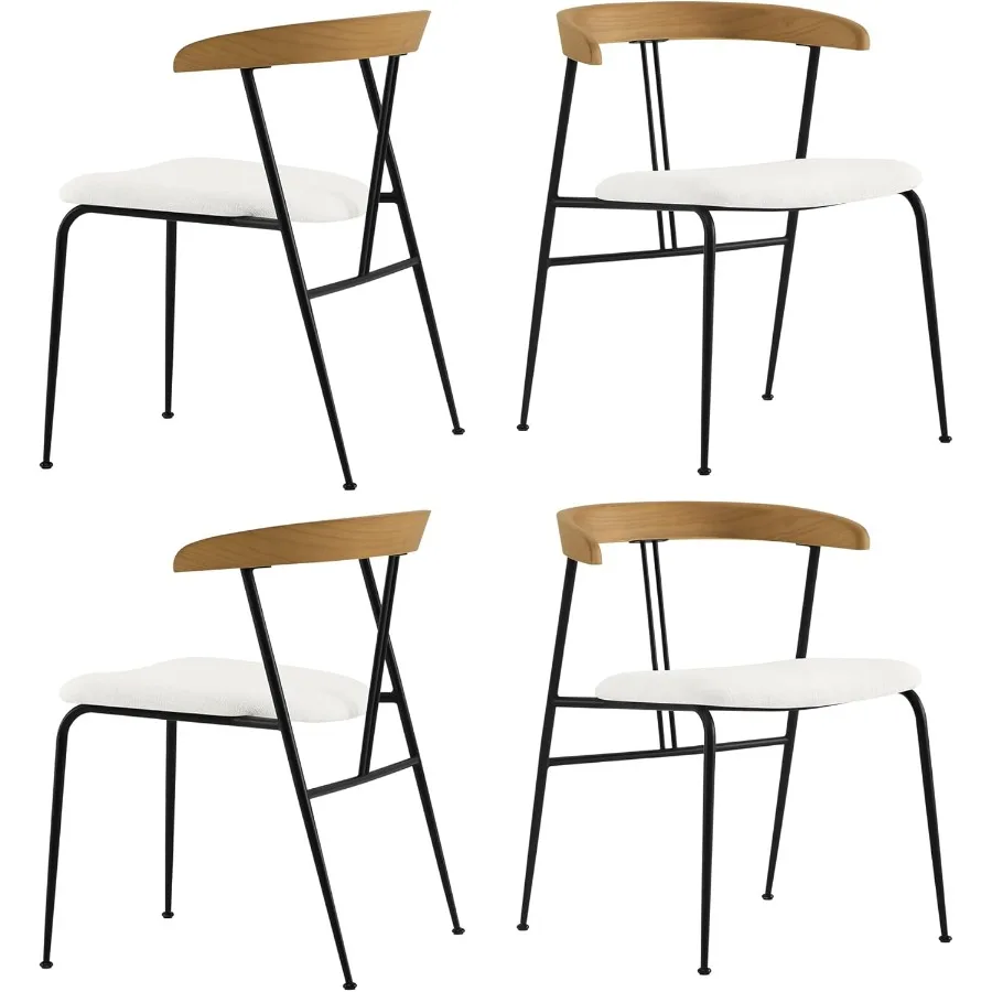 Upholstered Modern Dining Chairs Set of 4 Dining Chair with Metal Legs Mid Century Dining Chair with Wood Back White