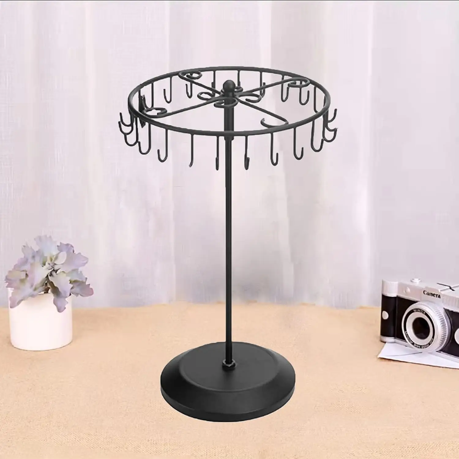 Rotating Necklace Holder Jewelry Organizer Display Stand 14-Inch with 23 Hooks Black, short-black, 8.27*5.9*13.8inch