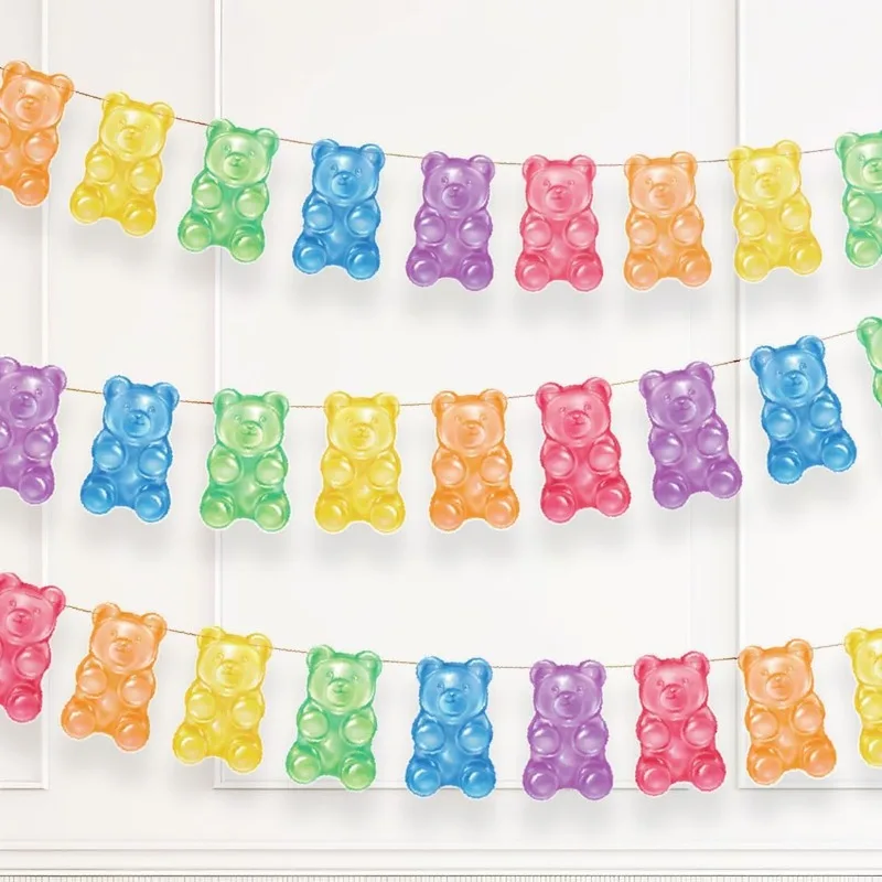 Bunte Candyland Party-Dekoration, Gummibärchen-Banner, Luftschlangen, Gummibonbons, Weihnachten, Babyparty, Kindergeburtstag, Hängedekoration
