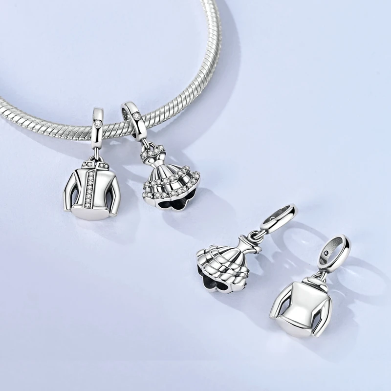 925 Sterling Silver Romantic Dance Dress Suit Combination Bow Charms Beads For Women Fit Original Bracelet DIY Jewelry Gifts